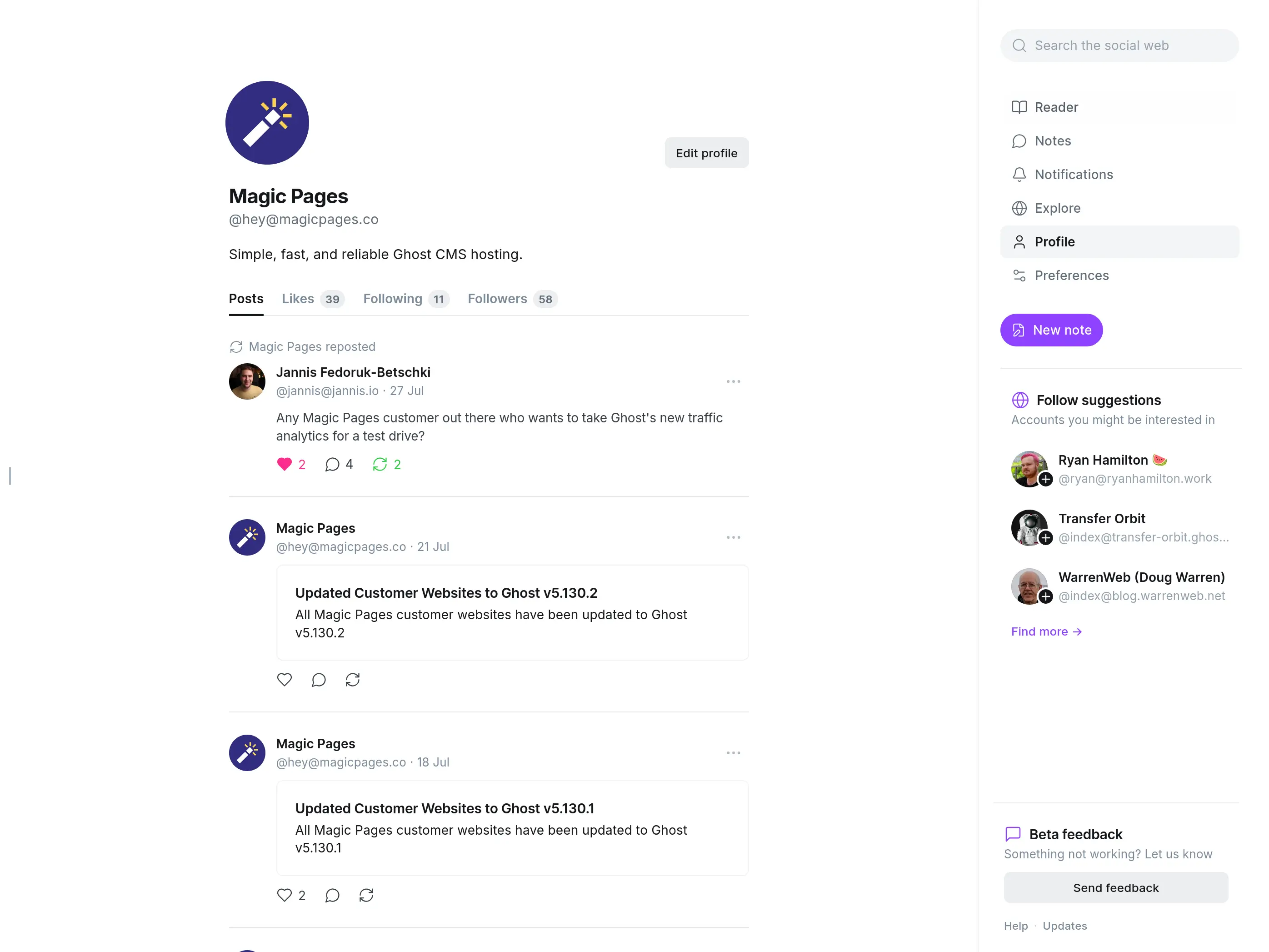 Ghost ActivityPub settings panel